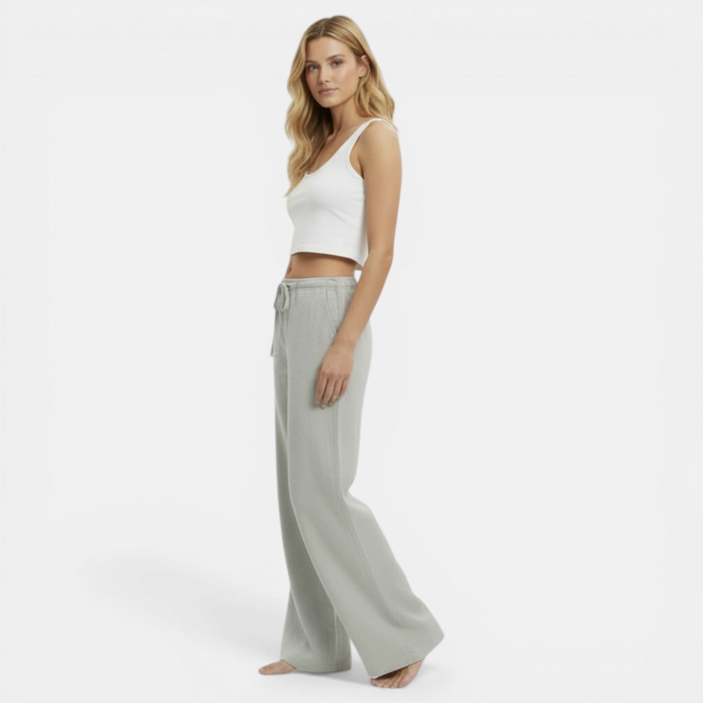 Pantalones de Lino Mujer Pierna Ancha