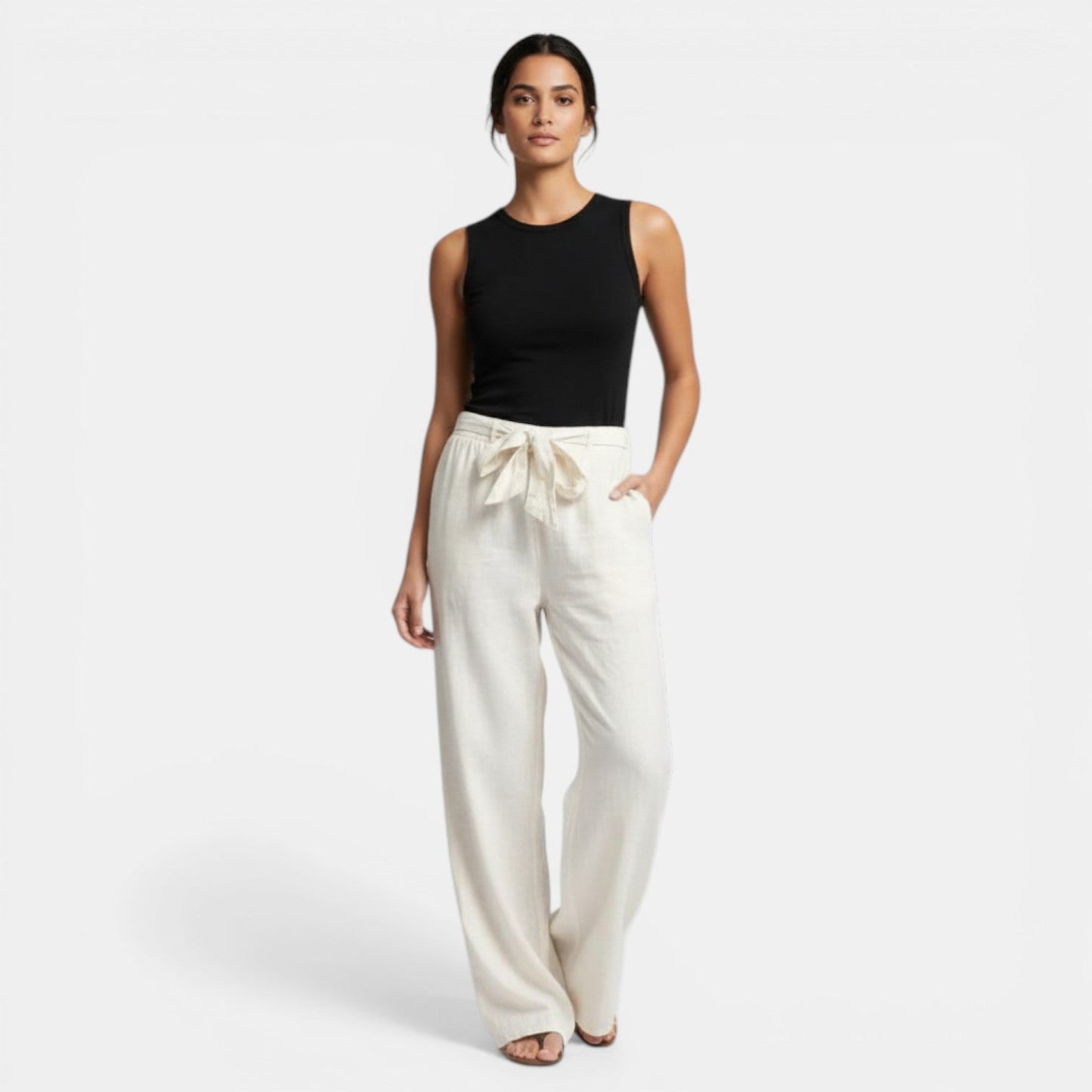 Pantalón Lino Algodón Pierna Ancha