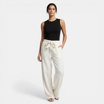 Pantalón Lino Algodón Pierna Ancha