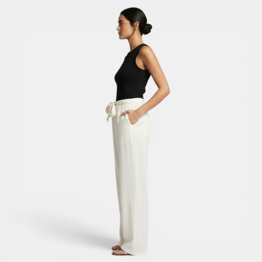 ROSE - PANTALON EN LIN TAILLE ÉLASTIQUE