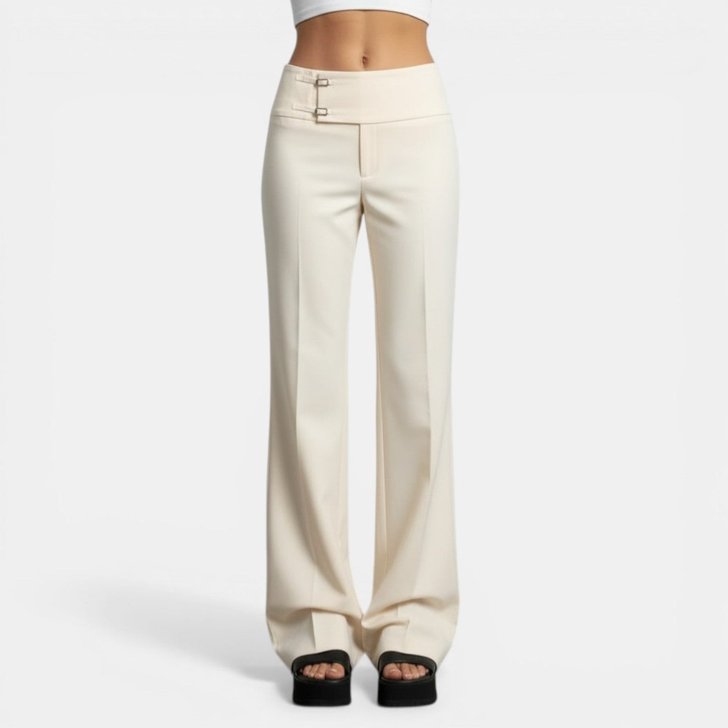 Pantalón Cintura Alta Hebilla Metal