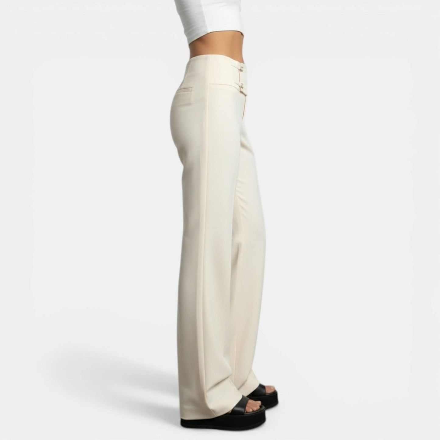 Pantalón Cintura Alta Hebilla Metal
