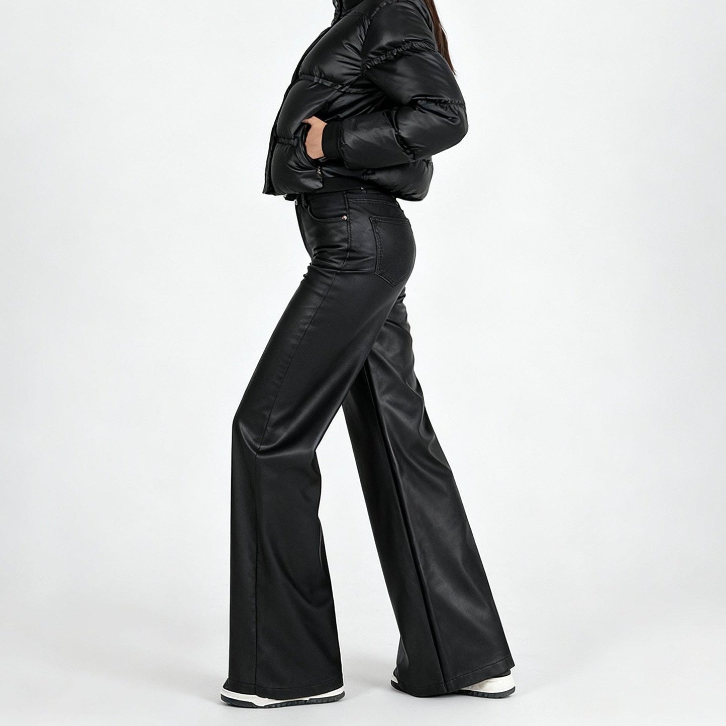 Pantalones Polipiel Mujer Rectos - Cintura Alta Casual