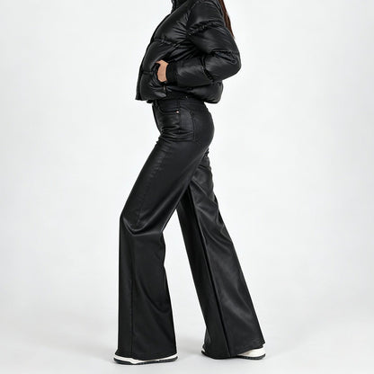 Pantalones Polipiel Mujer Rectos - Cintura Alta Casual