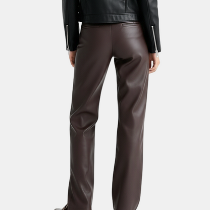 Pantalones Polipiel Mujer Rectos - Cintura Alta Casual