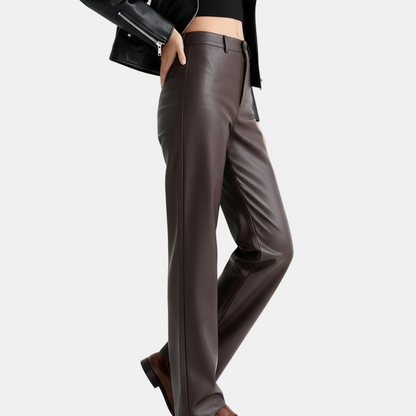 Pantalones Polipiel Mujer Rectos - Cintura Alta Casual
