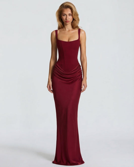 ÁNGELA - Maxi hourglass dress in burgundy, image 22