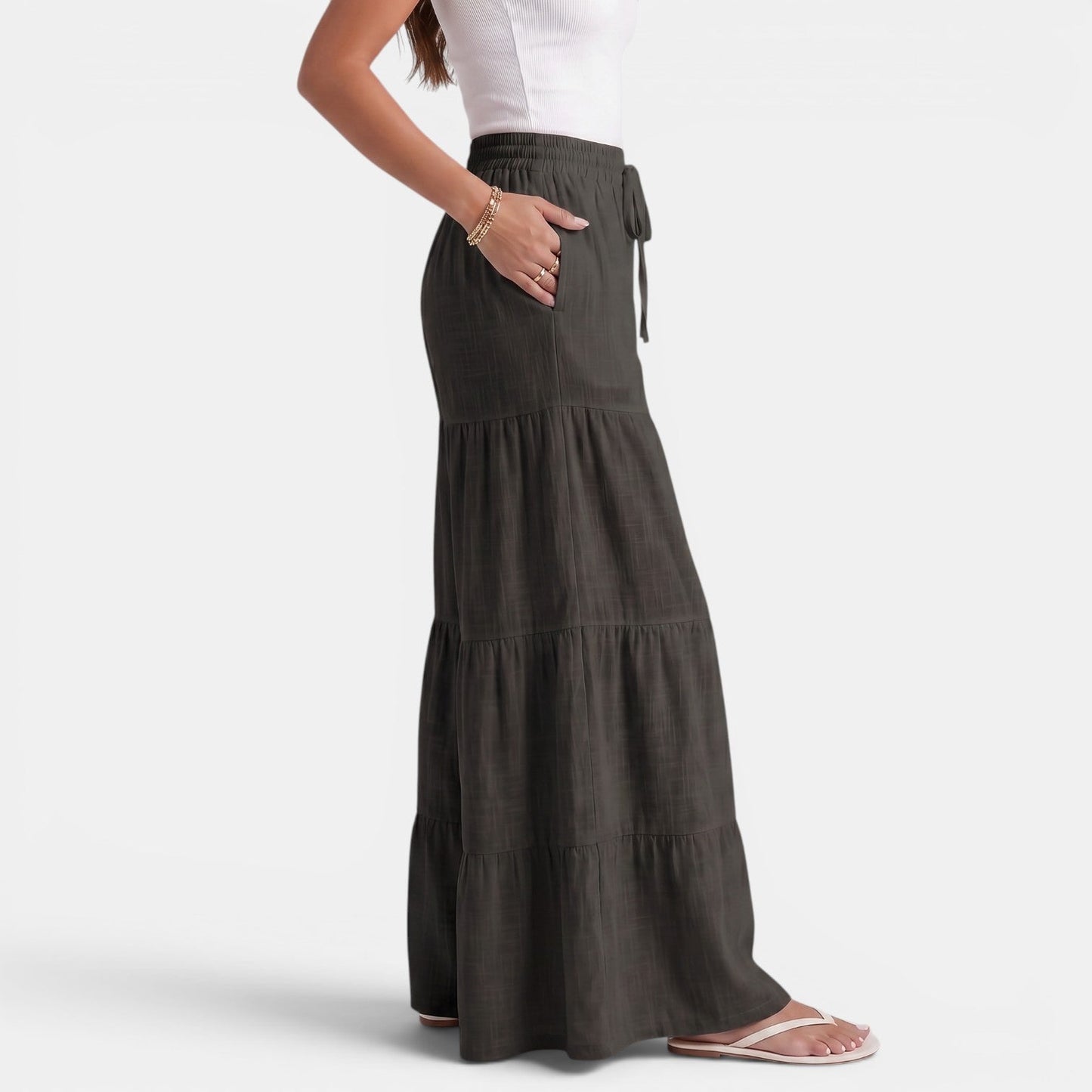 Pantalón Lino Mujer Cordón Ancho