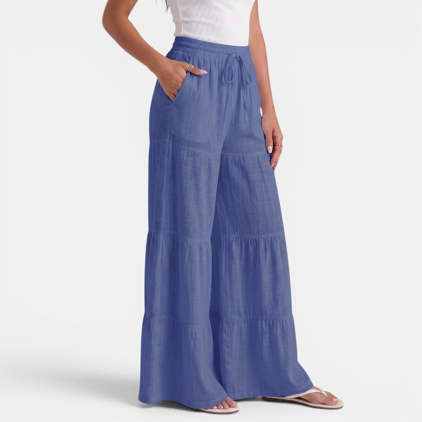 Pantalón Lino Mujer Cordón Ancho