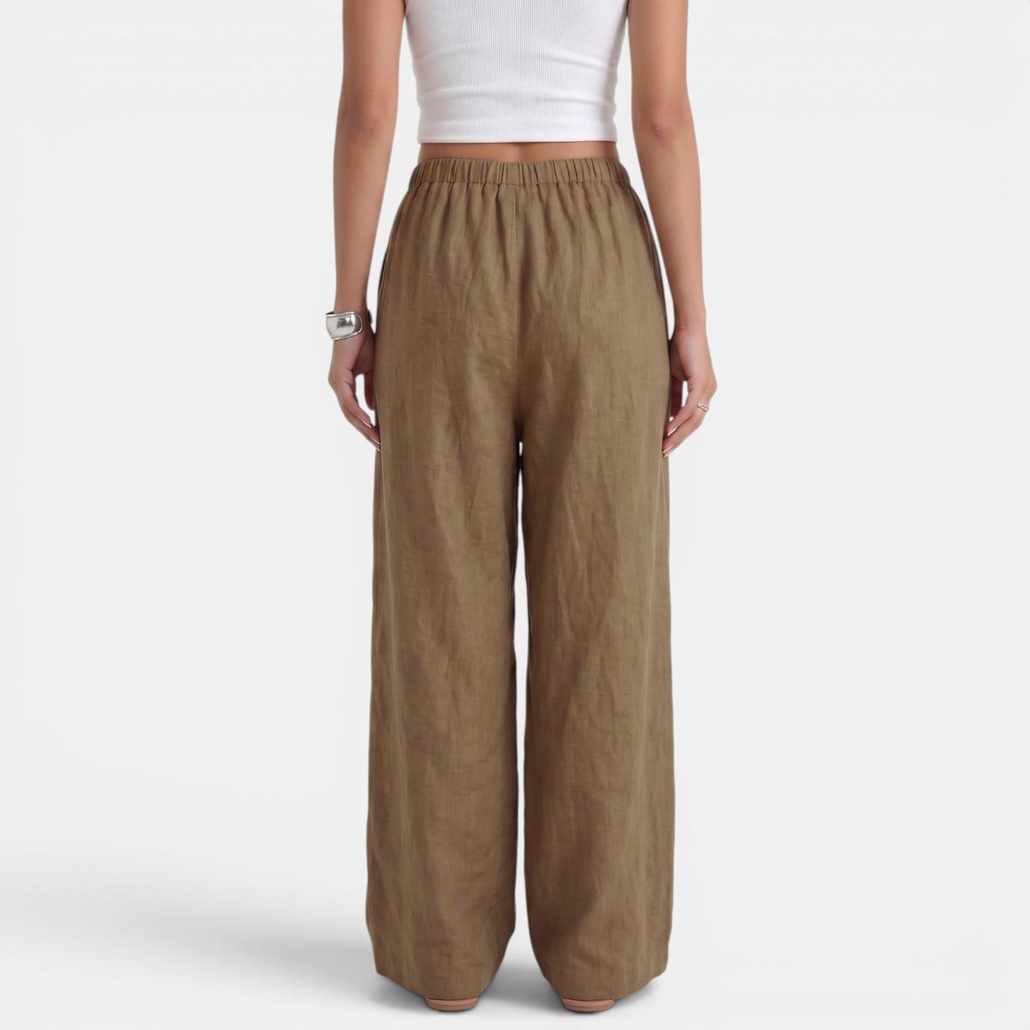 Pantalón Ancho Mujer Lino Algodón Verano