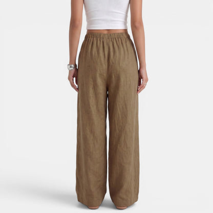 Pantalón Ancho Mujer Lino Algodón Verano