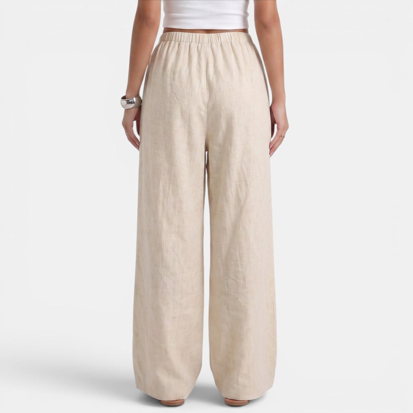 Pantalón Ancho Mujer Lino Algodón Verano