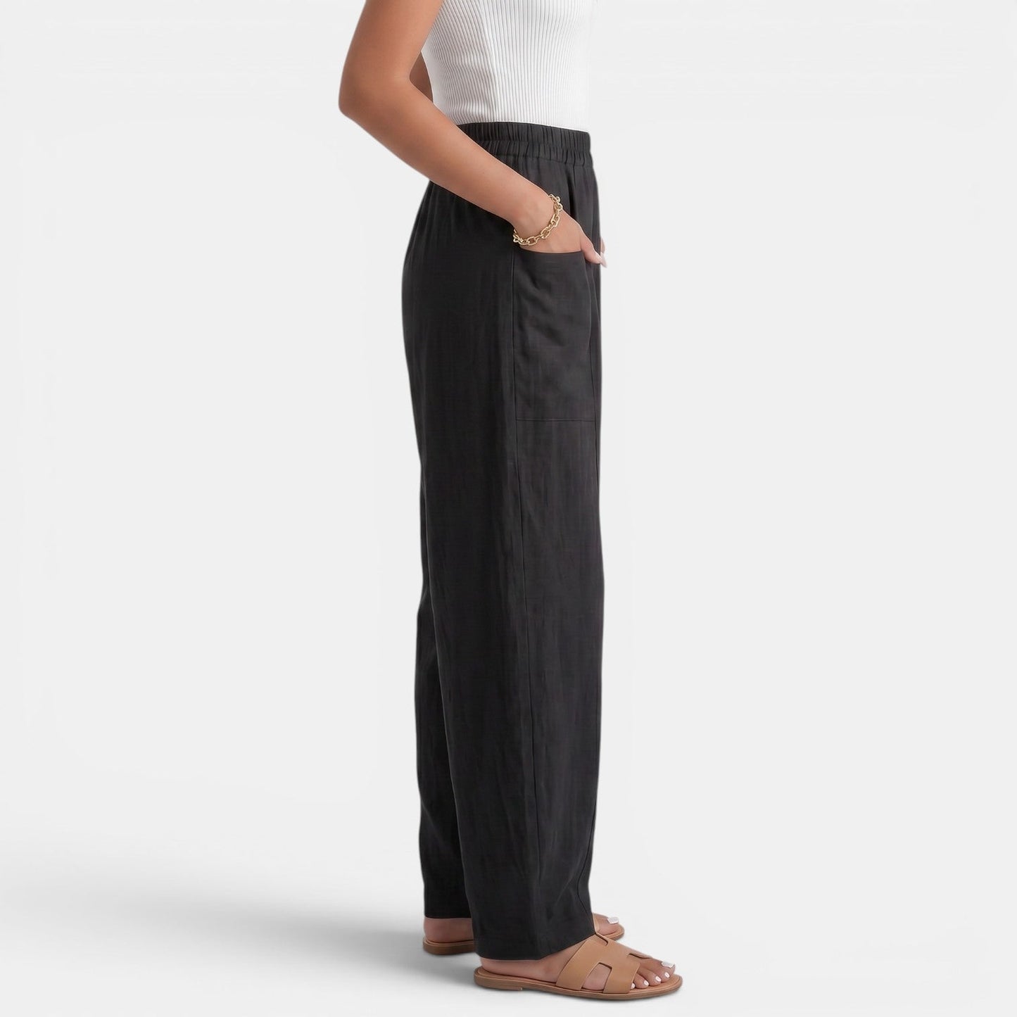 Pantalón Mujer Lino Ancho Cintura Elástica