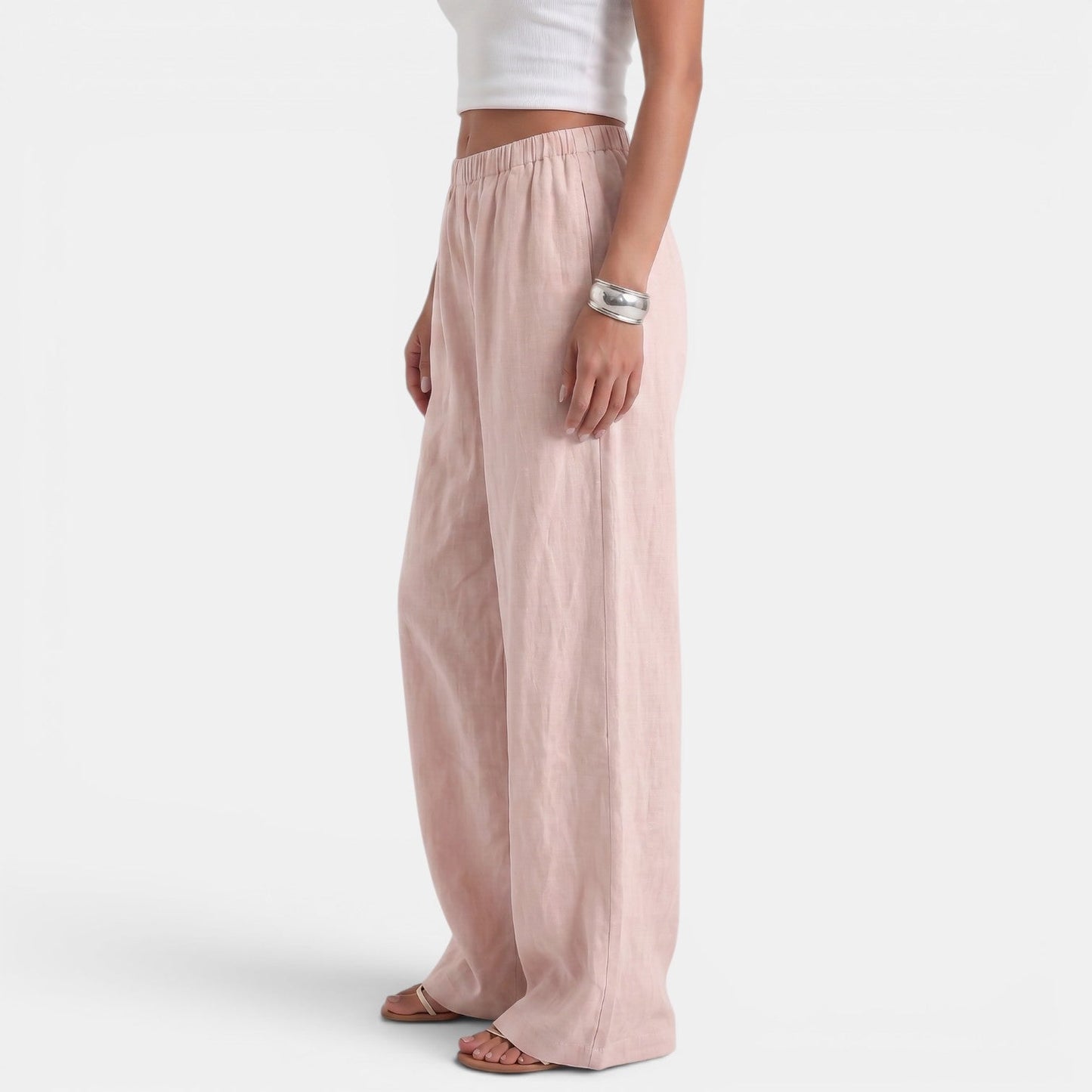 Pantalón Ancho Mujer Lino Algodón Verano
