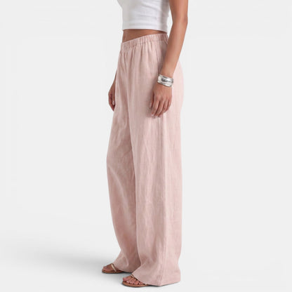 Pantalón Ancho Mujer Lino Algodón Verano