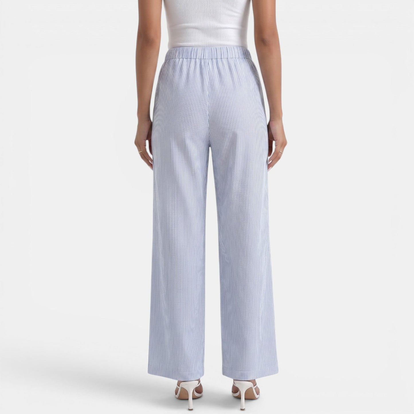 Pantalón Lino Mujer Rayas Azules Verano