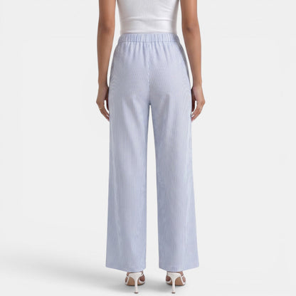 Pantalón Lino Mujer Rayas Azules Verano