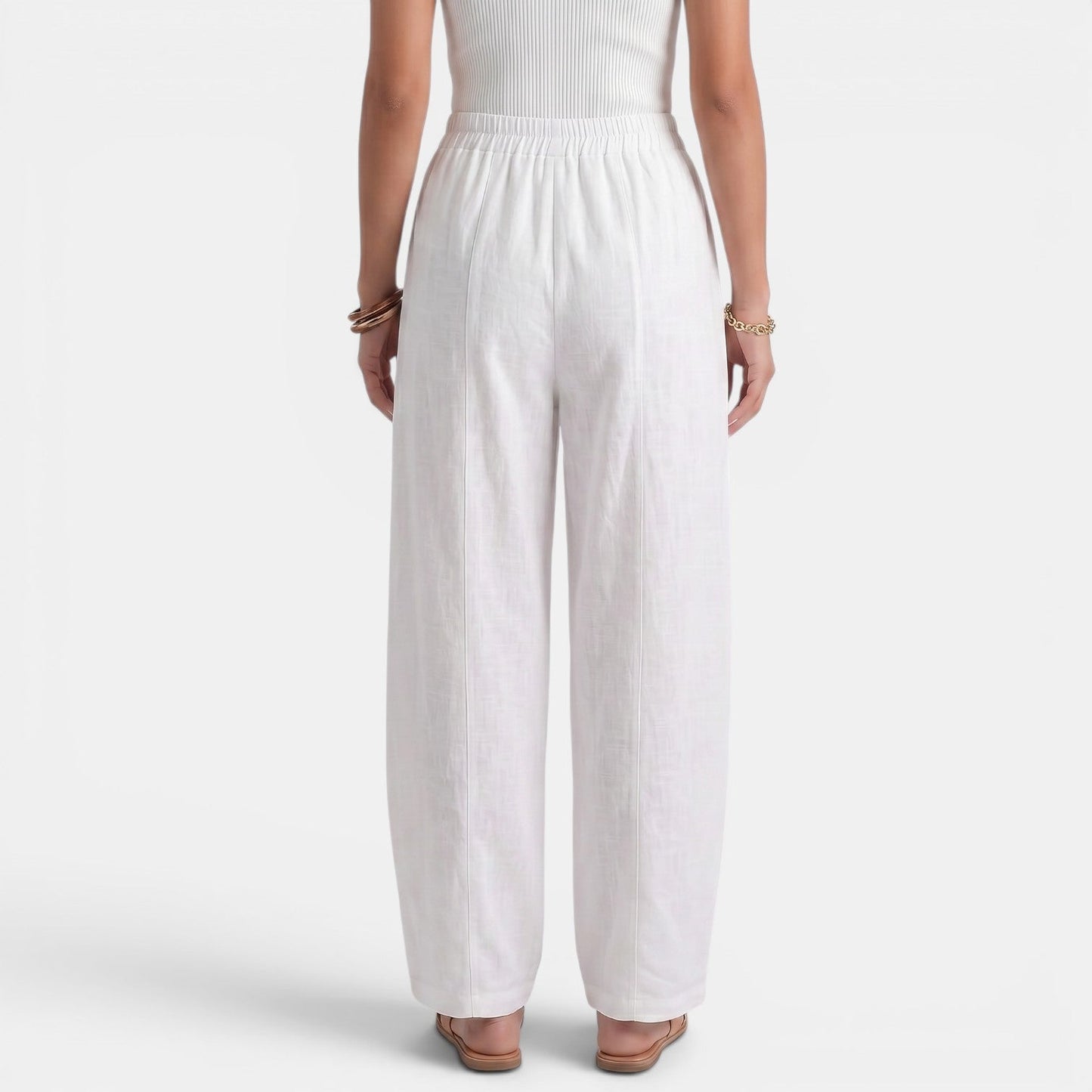 Pantalón Mujer Lino Ancho Cintura Elástica