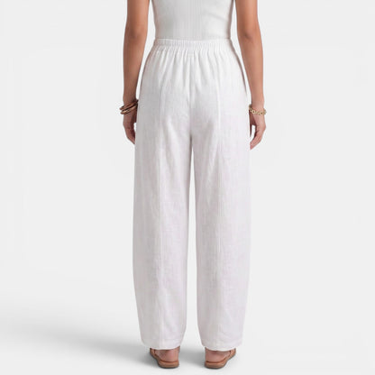 Pantalón Mujer Lino Ancho Cintura Elástica