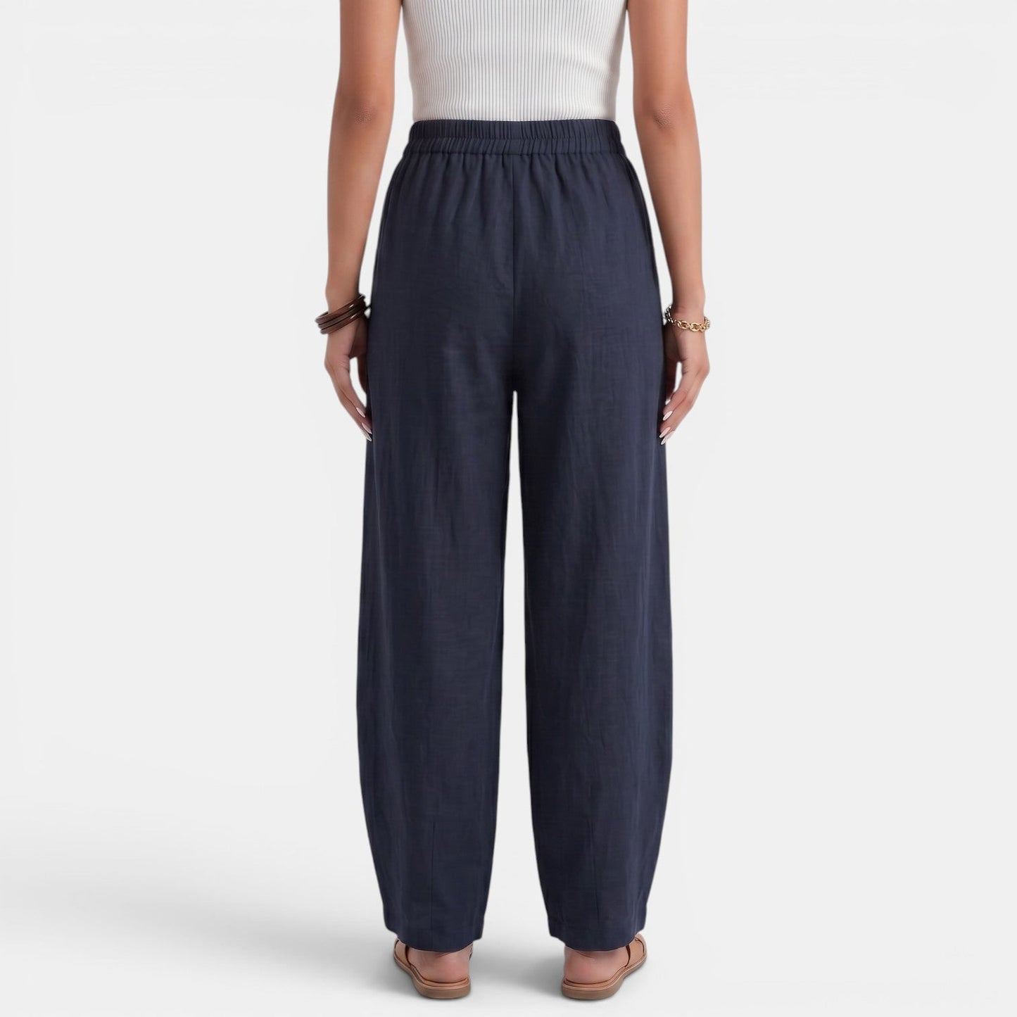 Pantalón Mujer Lino Ancho Cintura Elástica