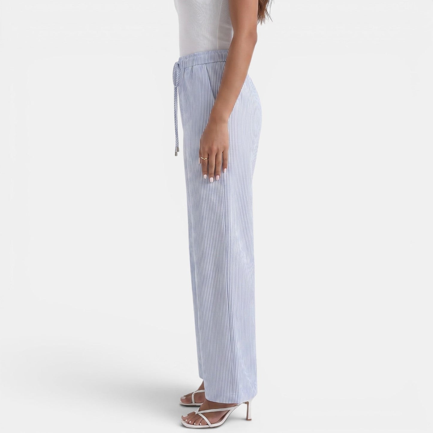 Pantalón Lino Mujer Rayas Azules Verano