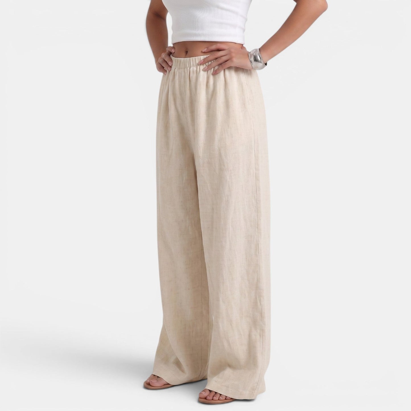 Pantalón Ancho Mujer Lino Algodón Verano