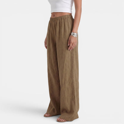 Pantalón Ancho Mujer Lino Algodón Verano