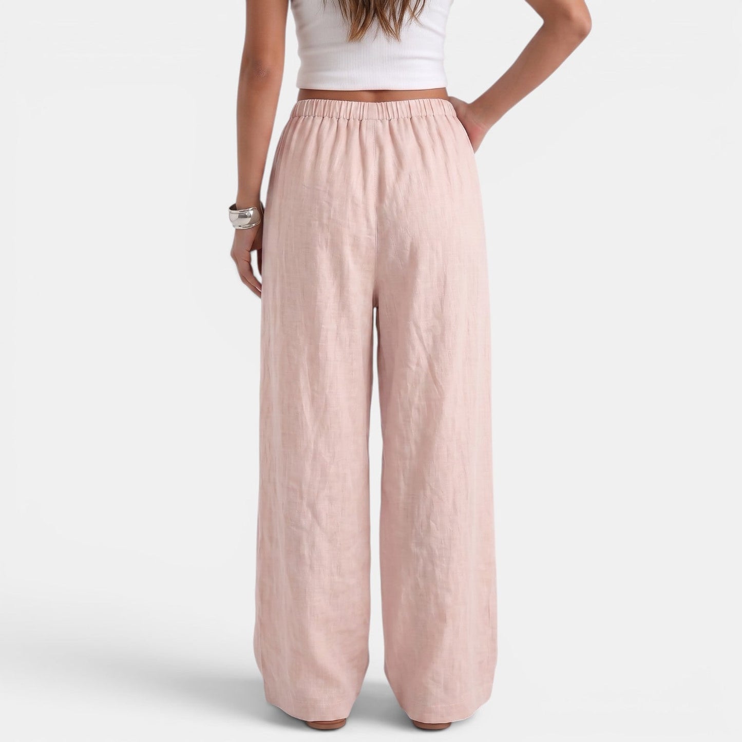 Pantalón Ancho Mujer Lino Algodón Verano