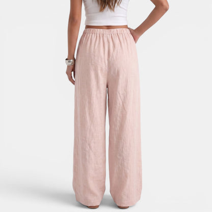 Pantalón Ancho Mujer Lino Algodón Verano