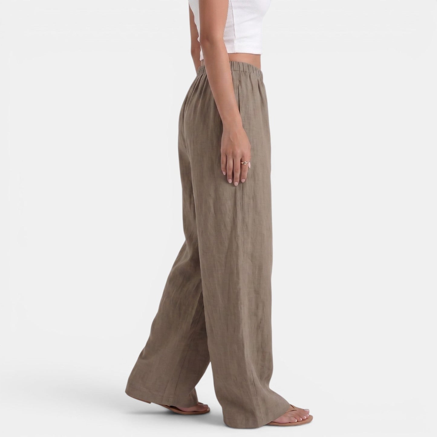 Pantalón Ancho Mujer Lino Algodón Verano