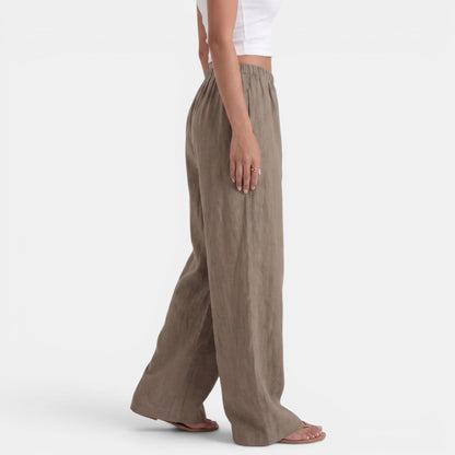 Pantalón Ancho Mujer Lino Algodón Verano