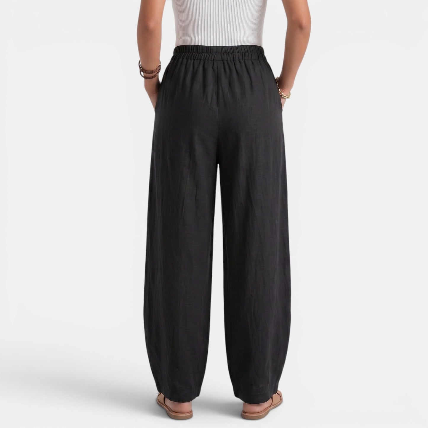 Pantalón Mujer Lino Ancho Cintura Elástica