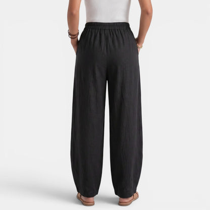 Pantalón Mujer Lino Ancho Cintura Elástica