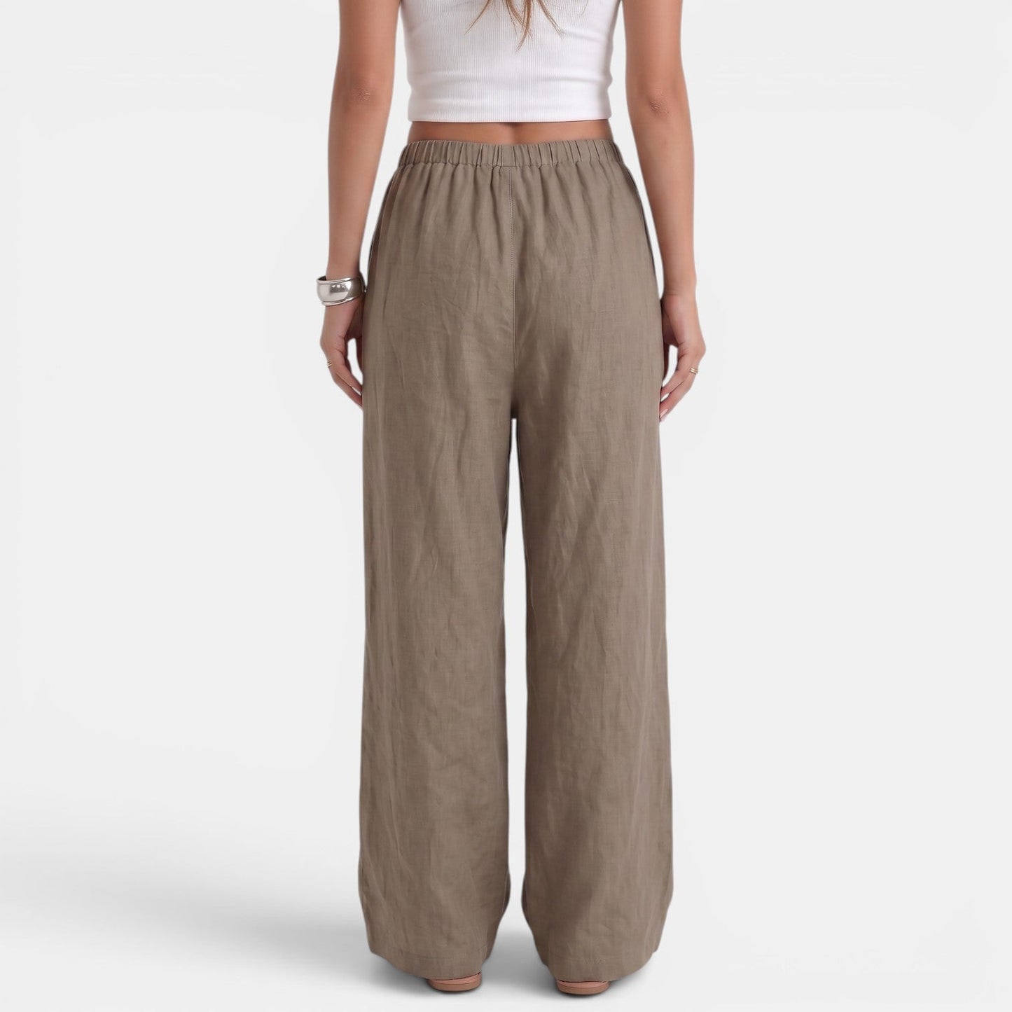 Pantalón Ancho Mujer Lino Algodón Verano
