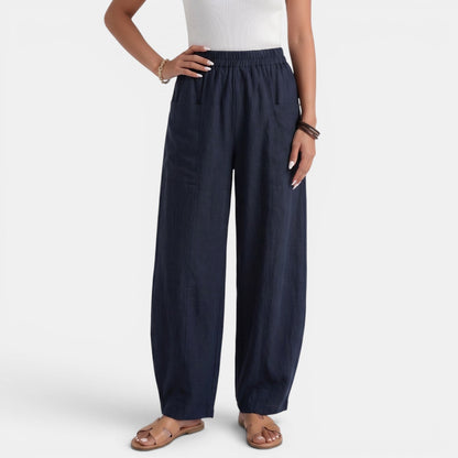 Pantalón Mujer Lino Ancho Cintura Elástica
