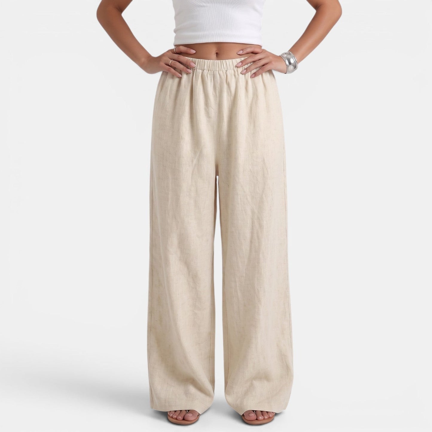 Pantalón Ancho Mujer Lino Algodón Verano