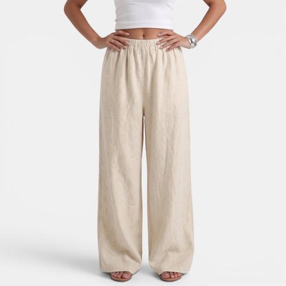 Pantalón Ancho Mujer Lino Algodón Verano