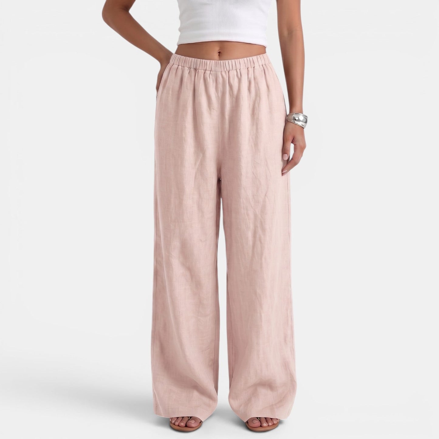 Pantalón Ancho Mujer Lino Algodón Verano