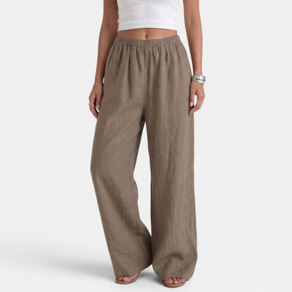 Pantalón Ancho Mujer Lino Algodón Verano