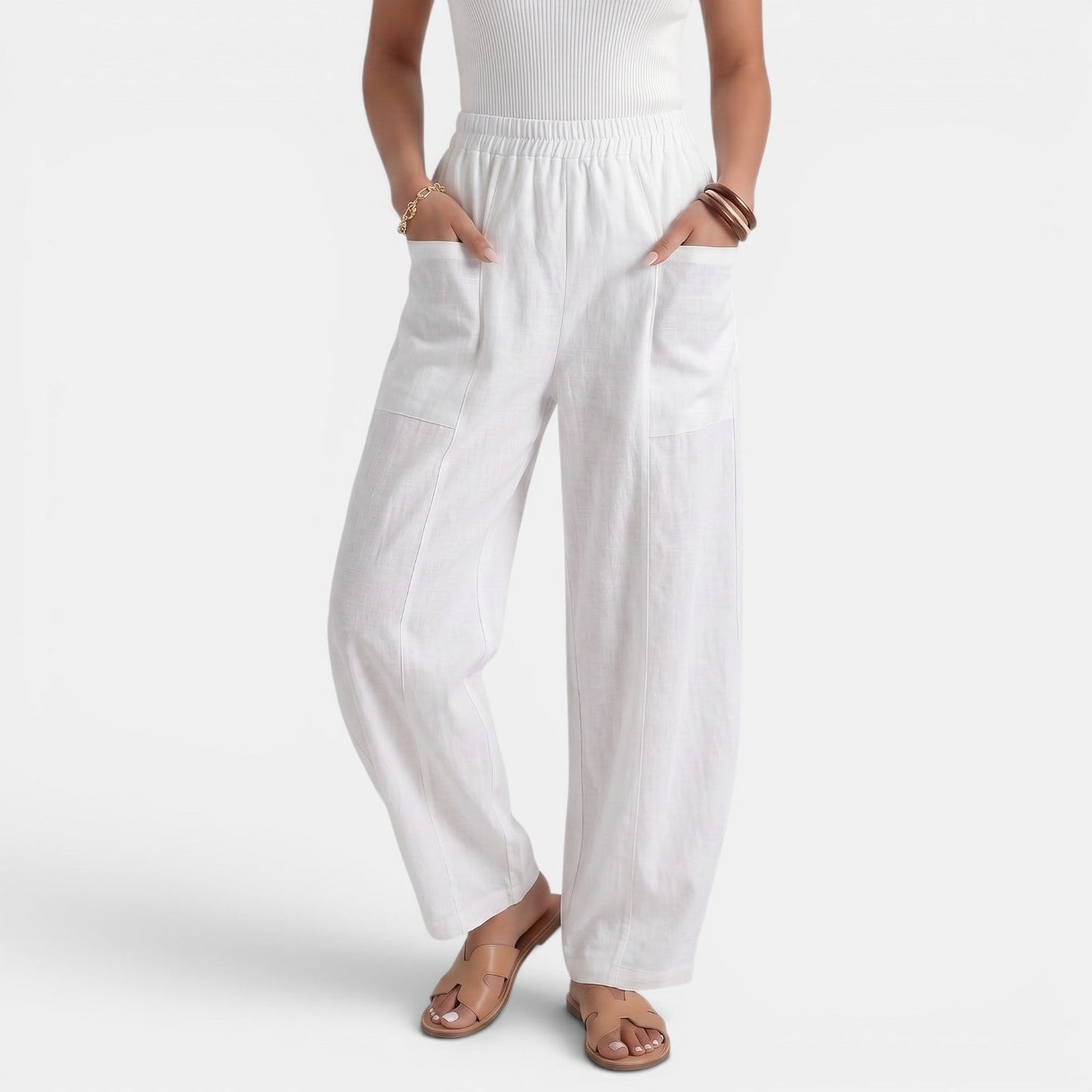 Pantalón Mujer Lino Ancho Cintura Elástica