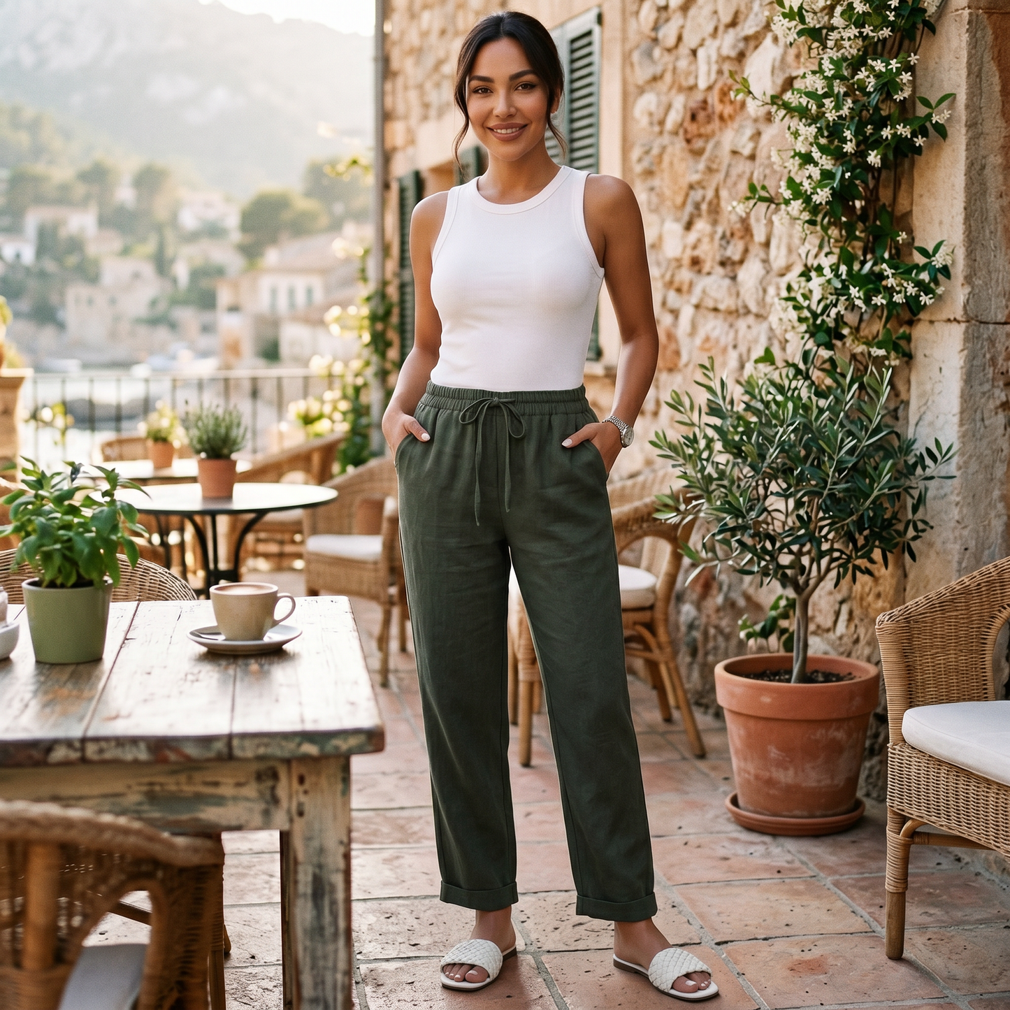 Pantalón Lino Mujer Cintura Alta