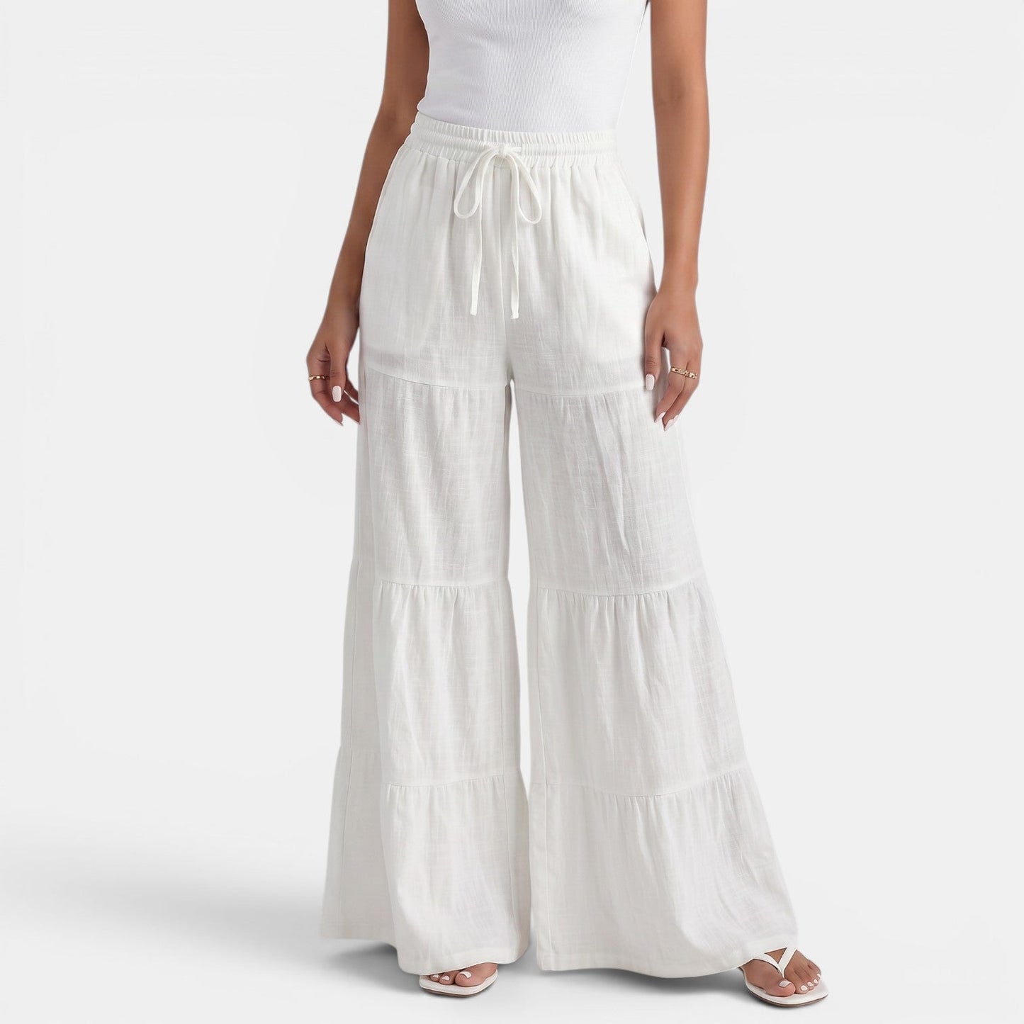 Pantalón Lino Mujer Cordón Ancho