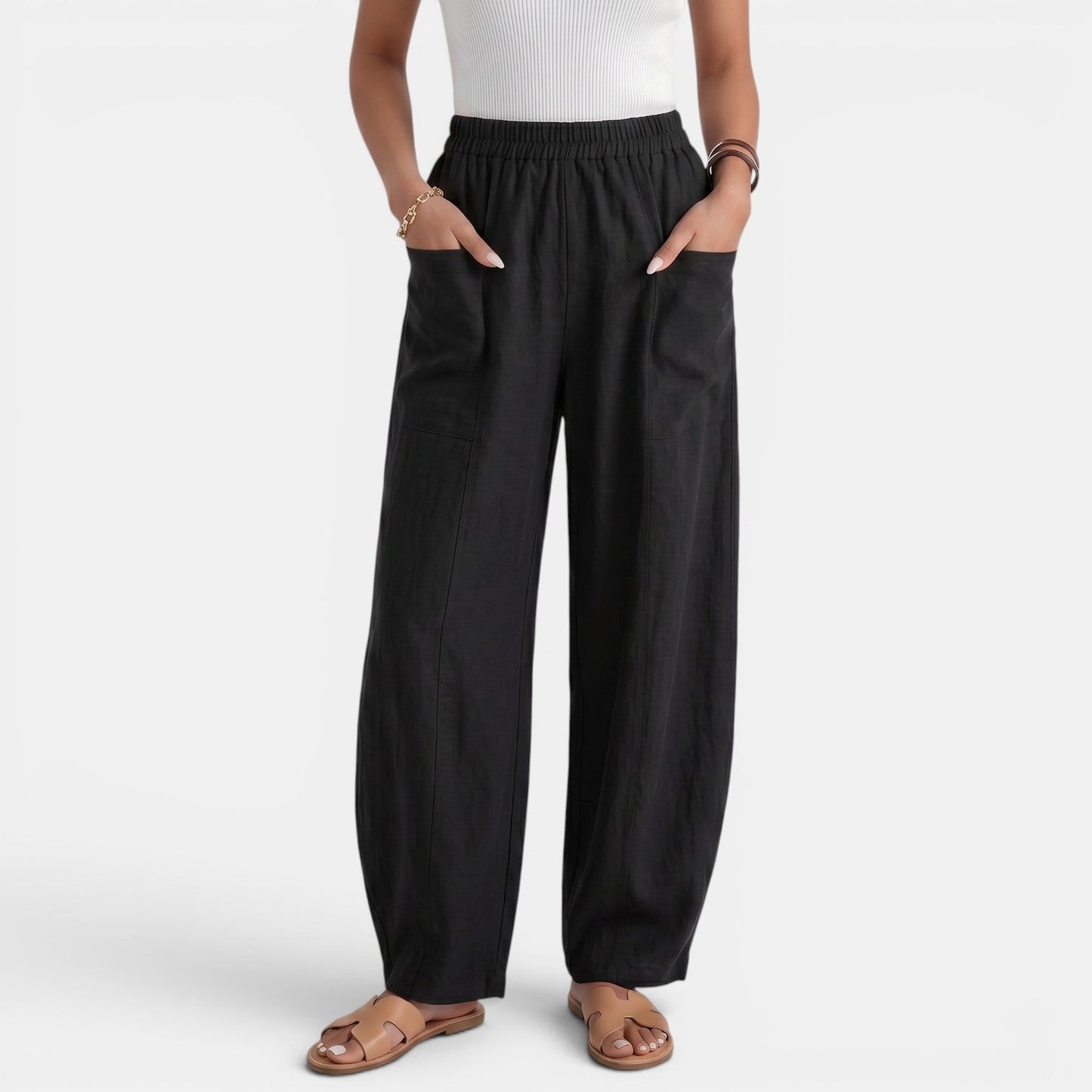 Pantalón Mujer Lino Ancho Cintura Elástica