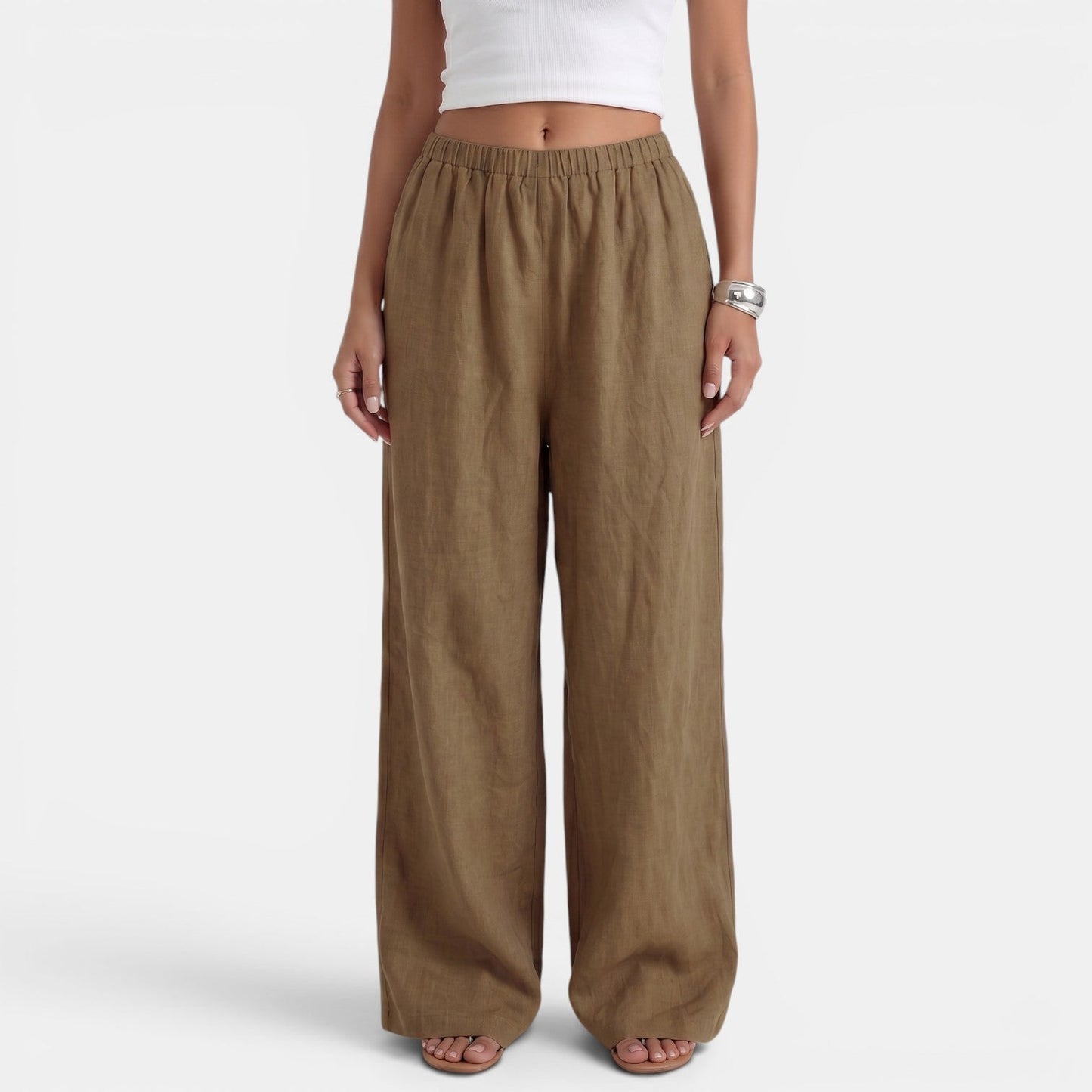 Pantalón Ancho Mujer Lino Algodón Verano