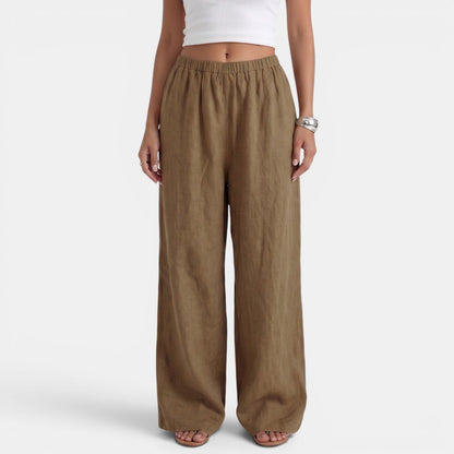 Pantalón Ancho Mujer Lino Algodón Verano