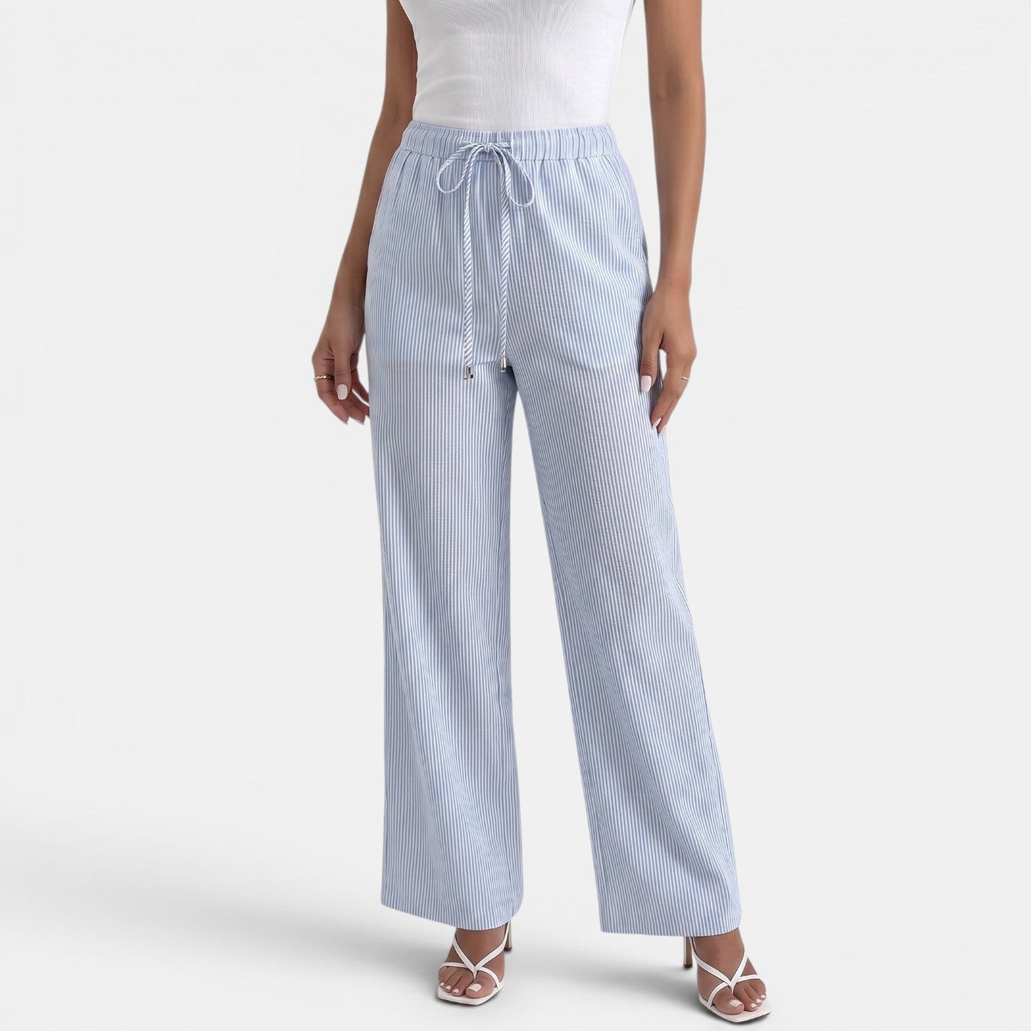 Pantalón Lino Mujer Rayas Azules Verano
