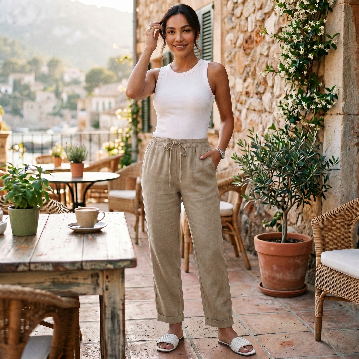 Pantalón Lino Mujer Cintura Alta